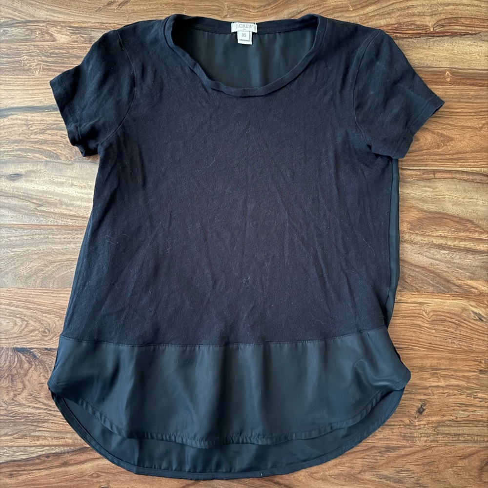 J Crew Black Short Sleeve Tee with Silky Hem & Back Contrast